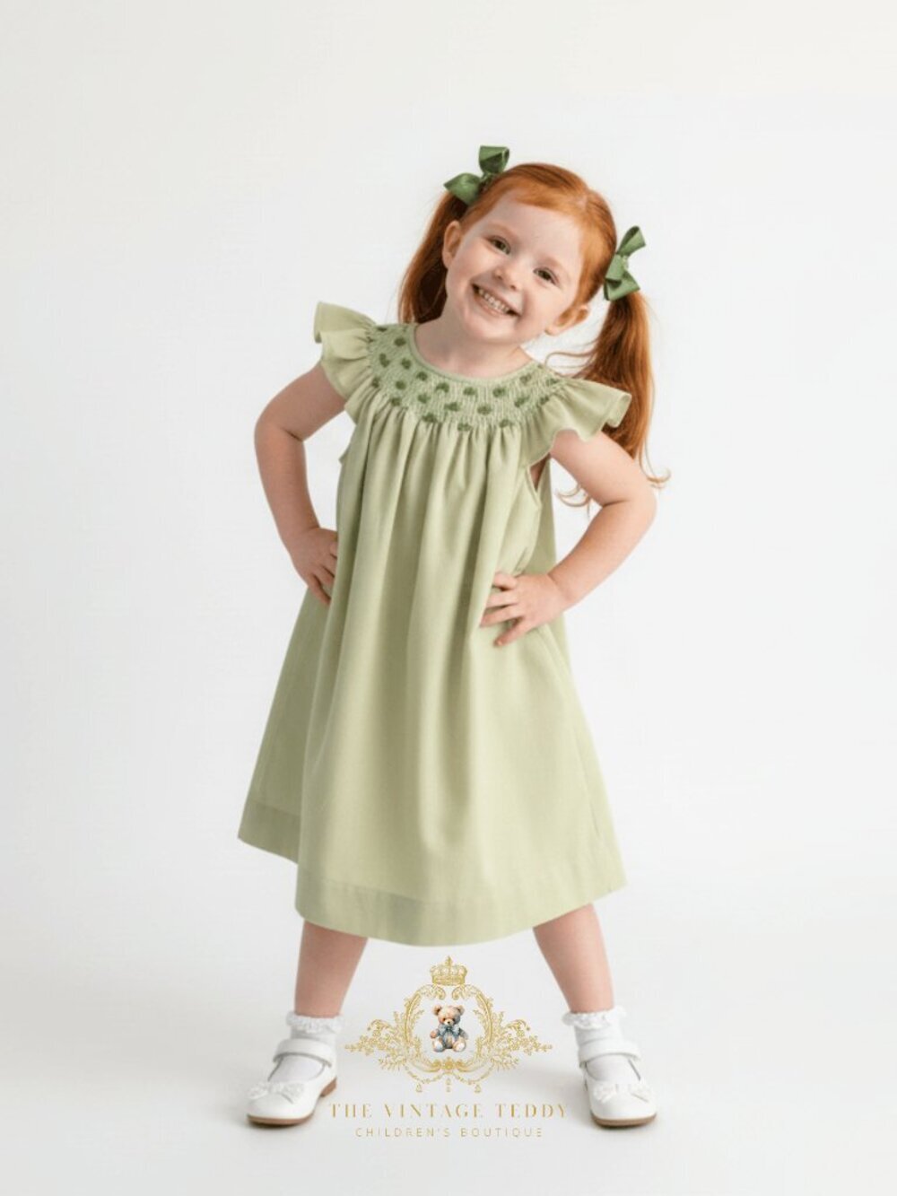 NWT Beautiful Girls Embroidered Smocked Bishop Dress Spring Botanicals Green 5T